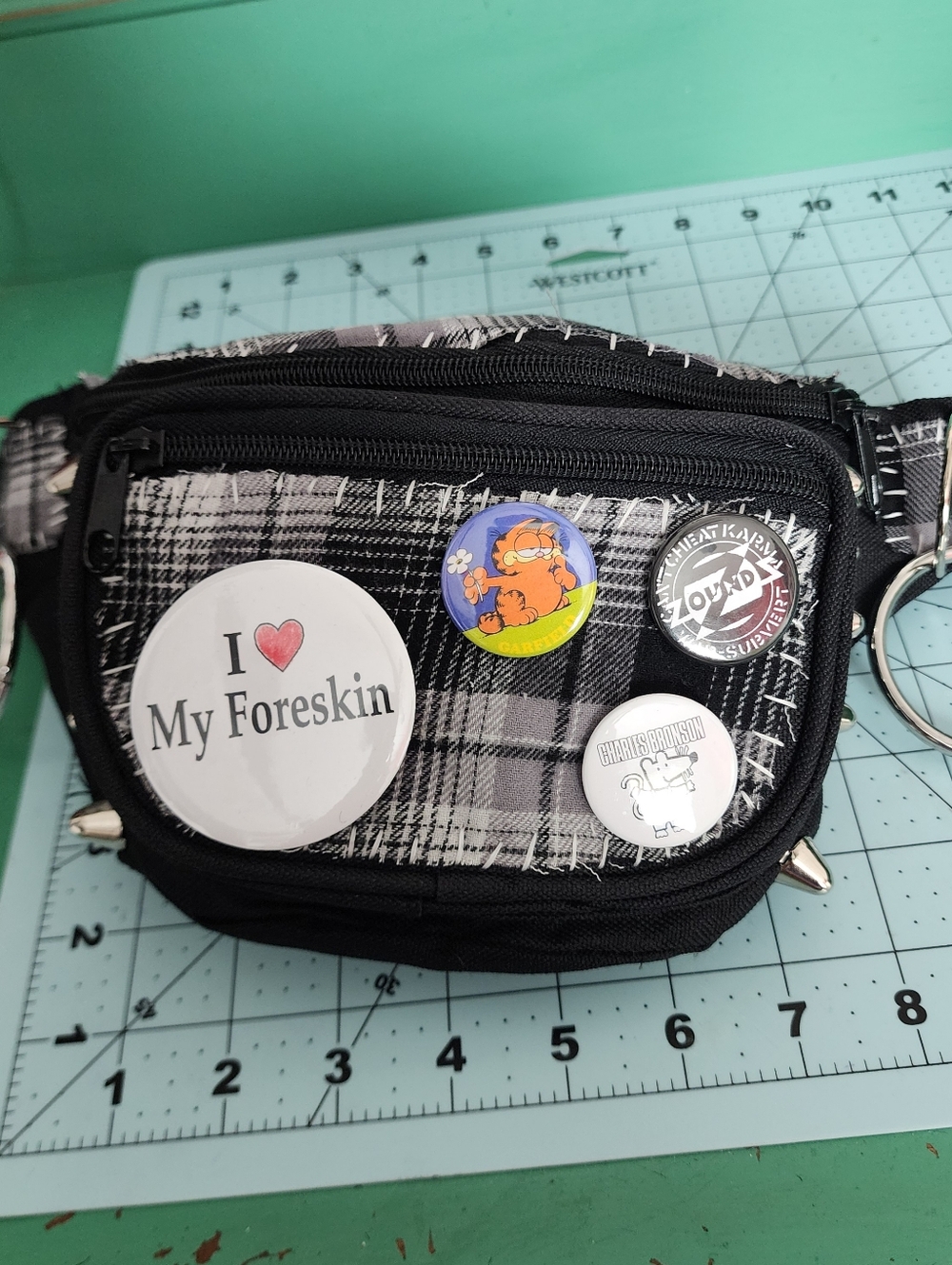 DIY Grey Plaid Punk Fannypack